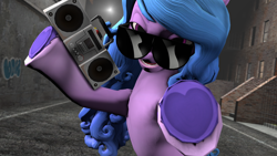 Size: 3840x2160 | Tagged: safe, artist:drixale, izzy moonbow, pony, unicorn, g5, 3d, boombox, female, high res, mare, source filmmaker, sunglasses