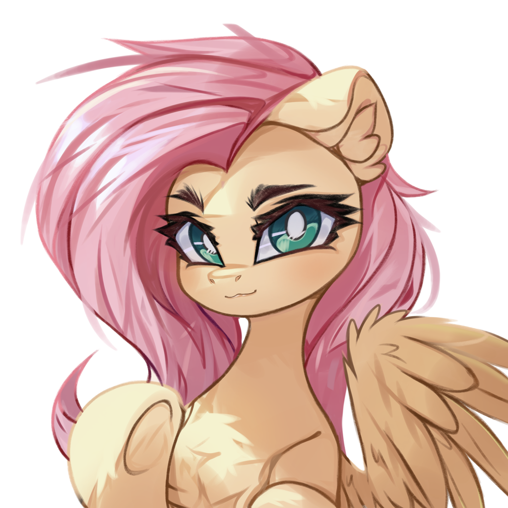[clone,eyebrows,female,fluttershy,looking at you,mare,pegasus,pony,safe,simple background,solo,white background,wings,ear fluff,the mean 6,mean fluttershy,artist:jfrxd]