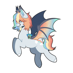 Size: 2048x2048 | Tagged: safe, artist:sp4kzz, oc, oc only, oc:kurt, bat pony, pony, bat pony oc, fangs, flying, high res, male, multicolored hair, rainbow hair, simple background, smiling, solo, stallion, transparent background, watermark