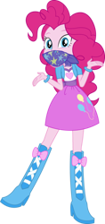 Size: 1850x3912 | Tagged: safe, artist:sugar-loop, edit, pinkie pie, human, equestria girls, g4, .ai available, .svg available, balloon, boots, bracelet, cloth gag, clothes, female, gag, help me, high heel boots, high res, jewelry, open mouth, shirt, shoes, simple background, skirt, solo, teenager, transparent background, vector