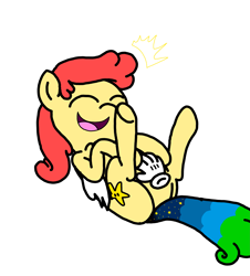 Size: 3023x3351 | Tagged: safe, artist:professorventurer, oc, oc:power star, pegasus, pony, bellyrubs, chest fluff, clothes, cute, disembodied hand, emanata, eyes closed, female, gloves, hand, happy, high res, laughing, mare, ocbetes, open mouth, open smile, pegasus oc, rule 85, smiling, super mario 64, ticklish tummy