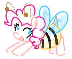 Size: 391x319 | Tagged: safe, artist:algoatall, pinkie pie, earth pony, pony, g4, animal costume, bee costume, clothes, costume, female, gartic phone, happy, mare, simple background, smiling, solo, white background