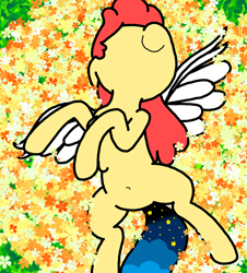 Size: 3023x3351 | Tagged: safe, artist:professorventurer, oc, oc:power star, pegasus, pony, belly button, cute, female, floppy ears, flower, high res, horses doing horse things, lying down, mare, on back, pegasus oc, rolling, rule 85, smiling, spread legs, spreading, super mario 64