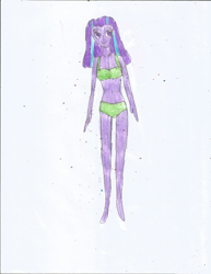 Size: 1700x2200 | Tagged: safe, artist:justinandrew1984, starlight glimmer, human, equestria girls, g4, belly button, bikini, breasts, cleavage, clothes, green bikini, green swimsuit, solo, swimsuit, traditional art