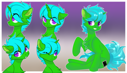 Size: 4000x2300 | Tagged: safe, artist:xvostik, oc, oc only, oc:green byte, pony, unicorn, cheek fluff, chest fluff, commission, ear fluff, gradient background, leg fluff, male, sitting, solo, stallion, ych result