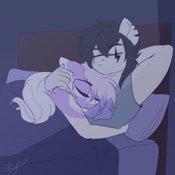 Size: 2000x2000 | Tagged: safe, artist:skyboundsiren, oc, oc only, oc:eclipse, oc:siren andromeda, pegasus, anthro, couple, cuddling, cute, duo, female, high res, male, pegasus oc, sleeping