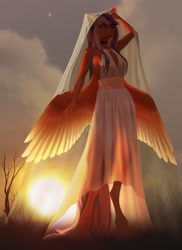 Size: 2222x3056 | Tagged: safe, artist:unt3n, oc, oc only, oc:sunrise, pegasus, anthro, unguligrade anthro, choker, clothes, dress, female, high res, solo, sun