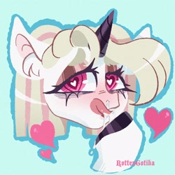 Size: 2048x2048 | Tagged: safe, artist:fleshyjudge, artist:rottengotika, oc, oc:lunny tearful, pony, bust, female, heart, heart eyes, high res, looking at you, mare, solo, tongue out, wingding eyes