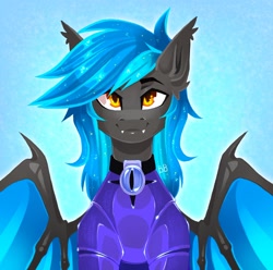 Size: 2874x2853 | Tagged: safe, artist:buvanybu, oc, oc only, oc:dim halhide, bat pony, pony, bat pony oc, fangs, high res, looking at you, solo, spread wings, wings