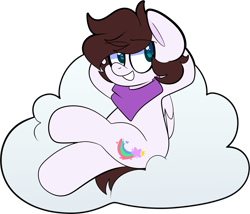 Size: 1459x1251 | Tagged: safe, artist:saveraedae, oc, oc only, oc:markey malarkey, pegasus, pony, bandana, cloud, crossover, looking at you, male, on a cloud, ponified, simple background, sitting, sitting on a cloud, smiling, smiling at you, solo, stallion, the mark side, transparent background