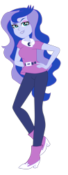 Size: 1900x4851 | Tagged: safe, artist:gmaplay, edit, princess luna, vice principal luna, human, equestria girls, g4, my little pony equestria girls: rainbow rocks, official, arm behind back, belt, binder, brooch, clothes, eyeshadow, female, hands behind back, jewelry, looking at you, makeup, pants, shirt, shoes, simple background, smiling, solo, transparent background