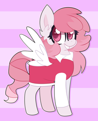 Size: 1410x1748 | Tagged: safe, artist:saveraedae, oc, oc only, pegasus, pony, clothes, commission, dress, looking at you, pegasus oc, pink, pink background, simple background, solo, striped background