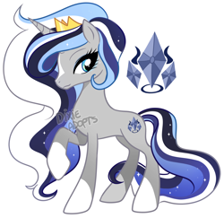 Size: 2100x2042 | Tagged: safe, artist:dixieadopts, oc, oc only, oc:eclipsed sun, pony, unicorn, clothes, coat markings, crown, cyan eyes, ethereal hair, ethereal mane, ethereal tail, eyeshadow, facial markings, female, gradient legs, high res, horn, jewelry, makeup, mare, offspring, parent:king sombra, parent:princess celestia, parents:celestibra, raised hoof, regalia, simple background, socks, solo, sparkly mane, sparkly tail, standing, stripe (coat marking), tail, transparent background, unicorn oc