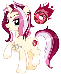 Size: 2000x2405 | Tagged: safe, artist:dixieadopts, oc, oc only, oc:flaming donut, pony, unicorn, ear piercing, earring, eyeshadow, female, freckles, high res, jewelry, leg freckles, makeup, mare, offspring, open mouth, parent:cayenne, parent:donut joe, piercing, purple eyes, raised hoof, simple background, smiling, solo, standing on two hooves, transparent background