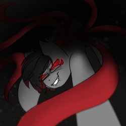 Size: 2000x2000 | Tagged: safe, artist:madence, oc, oc only, oc:leon, original species, pony, tentacle pony, digital art, high res, horror, male, red eyes, simple background, solo, tentacles