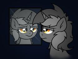 Size: 2662x2038 | Tagged: safe, artist:background basset, lyra heartstrings, pony, unicorn, g4, depressed, depression, grayscale, high res, mirror, monochrome, partial color, sad, solo