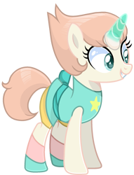 Size: 1381x1807 | Tagged: safe, artist:lavender-bases, artist:muhammad yunus, gem (race), gem pony, pony, unicorn, g4, alternate design, artificial horn, augmented, base used, clothes, crossover, female, gem, grin, happy, horn, magic, magic horn, mare, pearl, pearl (steven universe), ponified, simple background, smiling, solo, steven universe, teeth, transparent background