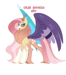 Size: 1372x1573 | Tagged: safe, artist:arodovecaidwa, oc, oc only, oc:cilan shy, draconequus, hybrid, base used, concave belly, female, hybrid oc, interspecies offspring, leg fluff, long mane, long tail, mismatched wings, offspring, parent:discord, parent:fluttershy, parents:discoshy, partially open wings, simple background, slender, solo, tail, thin, transparent background, wings