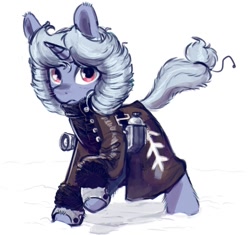 Size: 1115x1048 | Tagged: safe, artist:shouldbedrawing, oc, oc only, oc:winter coat, pony, unicorn, coat markings, female, looking at you, mare, raised hoof, simple background, solo, white background