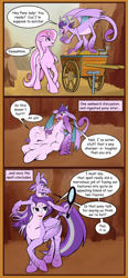 Size: 594x1280 | Tagged: safe, artist:menagerie, prominence, centaur, dracony, dragon, hybrid, pony, unicorn, taur, g4, belly face, cart, comic, conjoined, dragon wings, dragoness, female, fusion, hand mirror, mare, vore, we have become one, wings