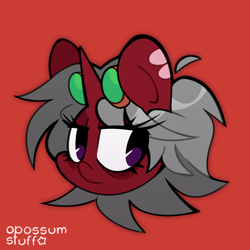 Size: 1000x1000 | Tagged: safe, artist:opossum-stuff, oc, oc only, oc:flickerbeam, pony, unicorn, red background, simple background, solo