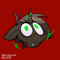 Size: 1000x1000 | Tagged: safe, artist:opossum-stuff, oc, oc only, oc:ebony, ghoul, pony, undead, unicorn, red background, simple background, solo