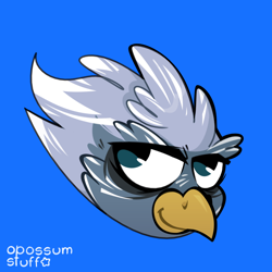 Size: 1000x1000 | Tagged: safe, artist:opossum-stuff, oc, oc only, oc:garritus, griffon, blue background, simple background, solo