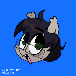 Size: 1000x1000 | Tagged: safe, artist:opossum-stuff, oc, oc only, oc:cornerstone, bat pony, pony, blue background, glasses, simple background, solo