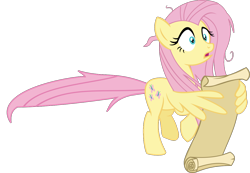 Size: 1244x861 | Tagged: safe, artist:rosasaav, fluttershy, pegasus, pony, g4, she talks to angel, female, full body, mare, scroll, simple background, solo, transparent background, vector