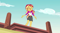 Size: 1192x670 | Tagged: safe, screencap, sunset shimmer, human, equestria girls, g4, my little pony equestria girls: legend of everfree, ^^, cute, embrace the magic, eyes closed, shimmerbetes, singing, solo