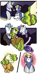 Size: 1063x2125 | Tagged: safe, artist:lieutenantcactus, fancypants, pistachio, rarity, star tracker, twilight velvet, earth pony, pony, unicorn, g4, adopted offspring, colt, female, foal, gay, group, in love, male, mare, stallion, teenager