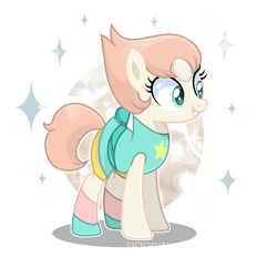 Size: 2267x2114 | Tagged: safe, artist:lavender-bases, artist:muhammad yunus, earth pony, gem (race), gem pony, pony, g4, base used, clothes, crossover, female, gem, grin, happy, high res, ibispaint x, mare, pearl, pearl (steven universe), ponified, simple background, smiling, solo, sparkles, steven universe, teeth, transparent background