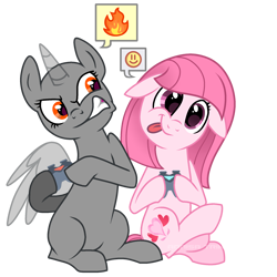 Size: 2000x2000 | Tagged: safe, artist:muhammad yunus, artist:syrikatsyriskater, oc, oc:annisa trihapsari, earth pony, pony, g4, :p, angry, bald, base used, collaboration, duo, duo female, emoji, female, fire, floppy ears, game, gritted teeth, happy, high res, mare, rage, simple background, smiling, teeth, tongue out, transparent background