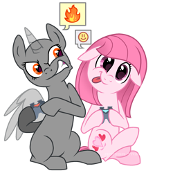 Size: 2000x2000 | Tagged: safe, artist:muhammad yunus, artist:syrikatgrubiyana, oc, oc:annisa trihapsari, earth pony, pony, g4, :p, angry, bald, base used, collaboration, duo, duo female, emoji, female, fire, floppy ears, game, gritted teeth, happy, high res, mare, rage, simple background, smiling, teeth, tongue out, transparent background