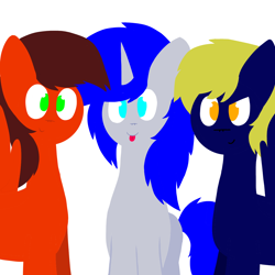 Size: 1378x1378 | Tagged: safe, artist:thunderrainbowshadow, oc, oc only, oc:midnight, oc:silver bell, pegasus, pony, unicorn, best friends, male, simple background, stallion, traditional art, trio, white background