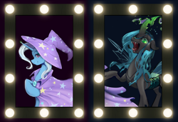 Size: 1280x876 | Tagged: safe, artist:laymy, queen chrysalis, trixie, changeling, pony, unicorn, collaboration:meet the best showpony, g4, collaboration, disguise, disguised changeling, female, looking at you, mare