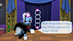Size: 640x360 | Tagged: safe, artist:ask-the-luna-knight, trixie, g4, 3d, bowtie, clothes, magic, magic trick, magician outfit, source filmmaker, text, tuxedo