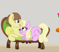 Size: 844x744 | Tagged: safe, artist:starryc94, luckette, safety drill, earth pony, pony, g4, base used, couch, duo, duo male and female, female, luckdrill, male, mare, shipping, stallion, straight