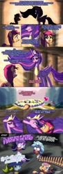 Size: 1489x4096 | Tagged: safe, artist:ringteam, cozy glow, rainbow dash (g3), scootaloo (g3), starlight glimmer, sunny starscout, twilight sparkle, alicorn, earth pony, pegasus, pony, unicorn, g3, g4, g5, the last problem, a worse ending for cozy, a worse ending for starlight, cavern, comic, cozy glow drama, dialogue, drama, ethereal mane, ethereal tail, female, filly, foal, g3 hate, height difference, long mane, long tail, mare, older, older twilight, older twilight sparkle (alicorn), ponyville, princess twilight 2.0, rainbow dash always dresses in style, reference, starlight drama, straitjacket, sunny and her heroine, tail, tall, twilight sparkle (alicorn), undertale, video game