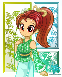 Size: 2015x2490 | Tagged: safe, artist:rjp.rammy, oc, oc only, oc:sierra candle, human, equestria girls, g4, clothes, eyebrows, female, high res, human oc, kimono (clothing), looking at you, signature, smiling, smiling at you, solo