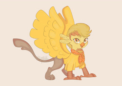 Size: 4093x2894 | Tagged: safe, artist:edelfleck, oc, oc:yuri, griffon, bandana, base used, orange eyes, solo, wings, yellow mane