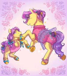 Size: 1779x2000 | Tagged: safe, artist:poniesart, baby toe dancer, twinkle dancer, earth pony, pony, g1, ballerina, dancing, duo, female, filly, foal, mare, mother and child, mother and daughter, parent and child