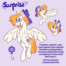 Size: 680x680 | Tagged: safe, artist:partyponypower, surprise, pegasus, pony, g1, alternate cutie mark, curly hair, description, purple eyes, simple background, yellow hair