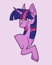 Size: 726x900 | Tagged: safe, artist:partyponypower, twilight sparkle, pony, unicorn, g4, colored hooves, halfbody, pink background, purple eyes, purple hair, simple background, smiling, solo