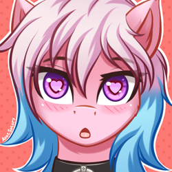Size: 2000x2000 | Tagged: oc name needed, safe, artist:asetsotory, oc, oc only, pony, blue mane, bust, choker, collar, female, heart, heart eyes, high res, looking at you, pink mane, portrait, purple eyes, solo, wingding eyes