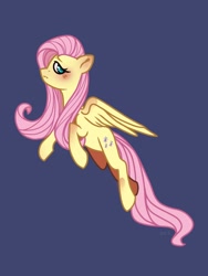 Size: 1620x2160 | Tagged: safe, artist:oksssid, fluttershy, pegasus, pony, g4, blushing, female, flying, looking at you, mare, purple background, side view, simple background, solo, spread wings, three quarter view, wings