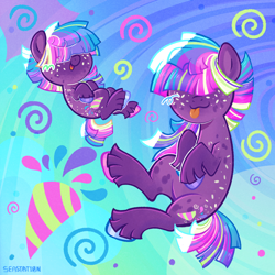 Size: 3000x3000 | Tagged: safe, artist:seasemissary, oc, oc:confetti crush, earth pony, pony, female, filly, foal, happy, high res, mare, open mouth, open smile, smiling, solo, tongue out, unshorn fetlocks