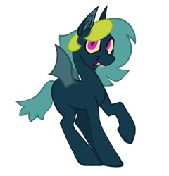 Size: 654x680 | Tagged: safe, artist:partyponypower, oc, oc:nonapplicable, bat pony, pony, blank flank, fangs, looking at you, magenta eyes, simple background, teal hair, white background