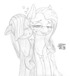 Size: 2085x2250 | Tagged: safe, artist:styroponyworks, fluttershy, marble pie, earth pony, pegasus, pony, g4, duo, female, high res, lesbian, monochrome, ship:marbleshy, shipping, sketch, traditional art