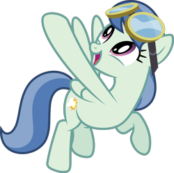 Size: 6090x6076 | Tagged: safe, artist:starryshineviolet, spring skies, pegasus, pony, g4, hurricane fluttershy, absurd resolution, aviator goggles, background pony, cute, diaspringies, female, flying, goggles, looking up, mare, raised hoof, simple background, solo, transparent background, vector